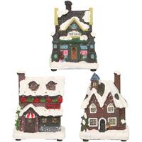 Kerstdorp huisjes set van 3x huisjes met Led verlichting 12 cm -