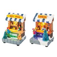 Set van 2x stuks Kerstdorp cadeau winkel en koekjes winkel met verlichting 11 cm -