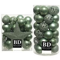 Bellatio 70x stuks kunststof kerstballen met ster piek salie groen mix -