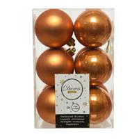 Decoris 12x stuks kunststof kerstballen cognac bruin (amber) 6 cm glans/mat -