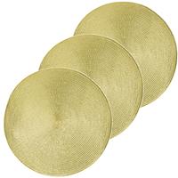 3x Ronde kerst placemats glimmend goud cm geweven/gevlochten -