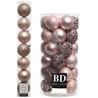 Decoris Kerstversiering kunststof kerstballen lichtroze 6-8 cm pakket van 51x stuks -