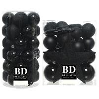 Bellatio 70x stuks kunststof kerstballen met ster piek zwart mix -