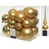 Decoris Kerstversiering kunststof kerstballen met piek goud 6-8-10 cm pakket van 27x stuks -