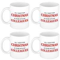 Bellatio Set van 4x stuks kerstmokken All I want for Christmas is to be with my colleagues kerstcadeau 300 ml -