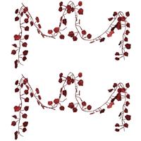 Bellatio 2x stuks kerstboom guirlandes / slingers met rode bladeren 200 cm -