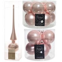 Decoris Glazen kerstballen pakket lichtroze glans/mat 32x stuks inclusief piek glans -