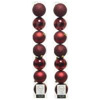 Decoris 14x stuks kunststof kerstballen donkerrood (oxblood) 8 cm glans/mat/glitter -