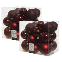 Decoris 52x stuks kunststof kerstballen donkerrood (oxblood) 6-8-10 cm -