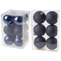 Cosy & Trendy Kerstversiering set kerstballen donkerblauw 6 - 8 cm - pakket van 36x stuks -