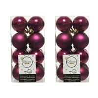 Decoris 32x stuks kunststof kerstballen framboos roze (magnolia) 4 cm glans/mat -