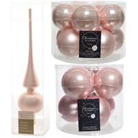 Decoris Glazen kerstballen pakket lichtroze glans/mat 32x stuks inclusief piek mat -