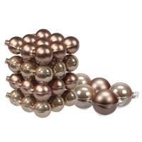 Bellatio 48x stuks glazen kerstballen ginger bruin 6 en 8 cm mat/glans -