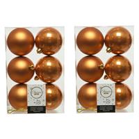 Decoris 24x stuks kunststof kerstballen cognac bruin (amber) 8 cm glans/mat -
