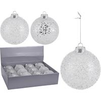 Bellatio 6x Zilveren glitter kerstballen kunststof 10 cm type 1 -