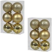 Bellatio 12x Gouden kunststof kerstballen 8 cm glans/mat/glitter -