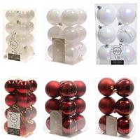 Decoris Kerstversiering kunststof kerstballen mix donkerrood/parelmoer wit 4-6-8 cm pakket van 68x stuks -