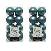 Decoris 32x stuks kunststof kerstballen ijsblauw (blue dawn) 4 cm glans/mat -
