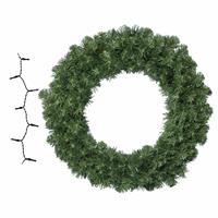 Decoris Groene kerstkrans/dennenkrans/deurkrans 50 cm inclusief helder witte verlichting -