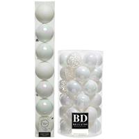 Decoris Kerstversiering kunststof kerstballen parelmoer wit 6-8 cm pakket van 51x stuks -