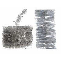 Decoris Set van zilveren glitter kerstslinger 270 cm en kerstboom sterren folieslinger 700 cm -