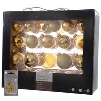 Decoris Kerstversiering glazen kerstballen mix pakket 5-6-7 cm goud 42x stuks met haakjes -