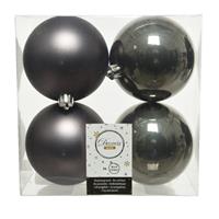 Decoris 4x stuks kunststof kerstballen antraciet (warm grey) 10 cm glans/mat -