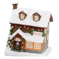 Bellatio Kerstdorp kersthuisjes bakkerij met verlichting 9 x 11 x 12,5 cm -