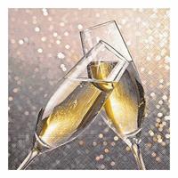 40x Champagne thema servetten met glazen 33 x 33 cm -