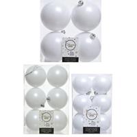 Decoris Kerstversiering kunststof kerstballen winter wit 6-8-10 cm pakket van 44x stuks -