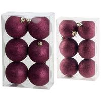 Cosy & Trendy Kerstversiering set glitter kerstballen Aubergine roze 6 - 8 cm - pakket van 30x stuks -