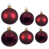 Decoris Glazen kerstballen pakket donkerrood glans/mat 26x stuks diverse maten -