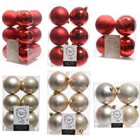 Decoris Kerstversiering kunststof kerstballen mix rood/champagne 6-8-10 cm pakket van 44x stuks -