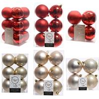 Decoris Kerstversiering kunststof kerstballen mix rood/champagne 6-8-10 cm pakket van 44x stuks -