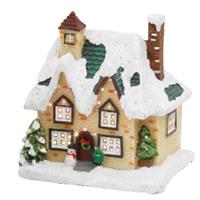 Kerstdorp kersthuisjes huis met verlichting 9 x 11 x 12,5 cm -