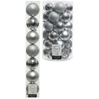 Decoris Kerstversiering kunststof kerstballen zilver 6-8 cm pakket van 51x stuks -