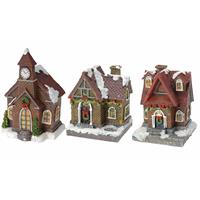 Bellatio Kerstdorp huisjes set van 3x huisjes met Led verlichting 13 cm -