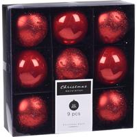 Bellatio 18x Kerstboomversiering luxe kunststof kerstballen rood 5 cm -