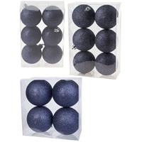 Cosy & Trendy Kerstversiering set glitter kerstballen donkerblauw 6 - 8 - 10 cm - pakket van 50x stuks -