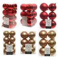Decoris Kerstversiering kunststof kerstballen mix rood/camel bruin 4-6-8 cm pakket van 68x stuks -