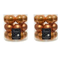 Decoris 36x stuks kleine glazen kerstballen cognac bruin (amber) 4 cm mat/glans -