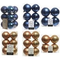 Decoris Kerstversiering kunststof kerstballen mix donkerblauw/camel bruin 6-8-10 cm pakket van 44x stuks -