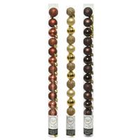 Bellatio 42x Stuks kunststof kerstballen mix donker bruin/terra bruin/goud 3 cm -