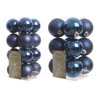 Decoris Kerstversiering kunststof kerstballen donkerblauw 4-6 cm pakket van 40x stuks -