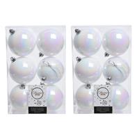 Decoris 24x Parelmoer witte kerstballen 8 cm kunststof mat/glans -