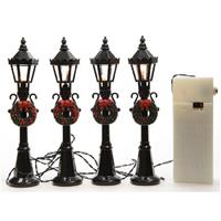 Bellatio Kerstdorp onderdelen/materialen 8x miniatuur lantaarnpalen met licht -