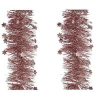 Decoris 2x stuks oud roze sterren kerstslingers 10 cm breed x 270 cm versiering -