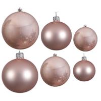 Decoris Glazen kerstballen pakket lichtroze glans/mat 26x stuks diverse maten -