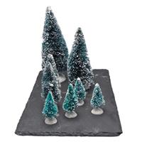 Bellatio Kerstdorp onderdelen miniatuur set van 16x mini boompjes -