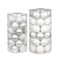 Bellatio 60x stuks glazen kerstballen wit 4 en 6 cm glans en mat -